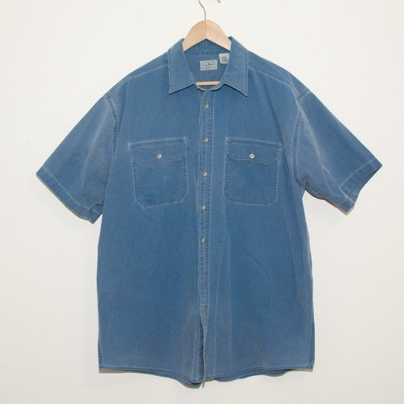 70s~80'S LLBean Long Sleeve Button Down Check Shirt 17 1 cotton green type Vintage Second Hand